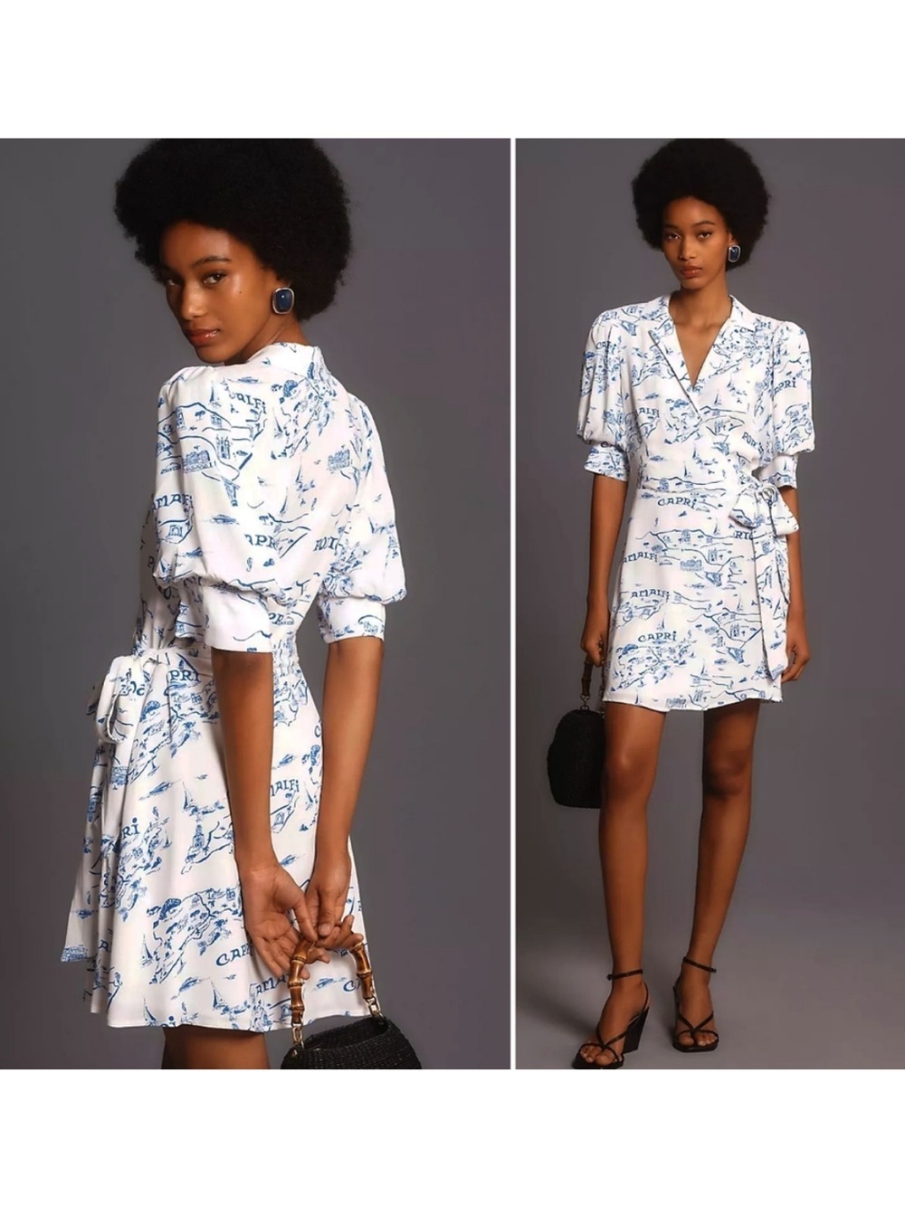 Anthropologie Maeve Short Sleeve Collared Wrap Mini Dress- Size Small